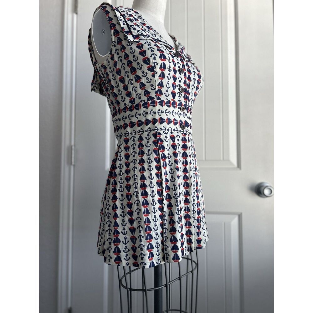 Vintage 60s Sailor Nautical Style Sleeveless Mini Dress Scooter Skirt Small - Picture 2 of 16